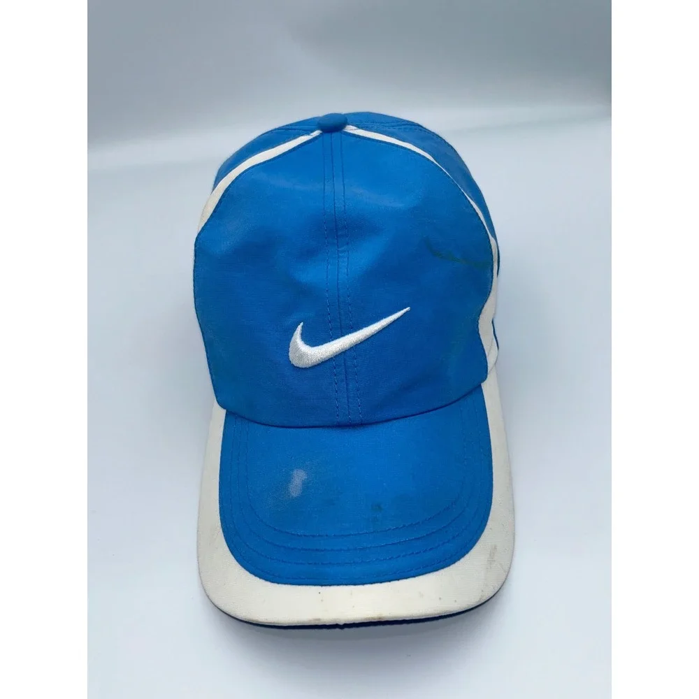 Nike Golf Hat Blue White Adjustable Swoosh ONE V Logo‎ Performance Cap